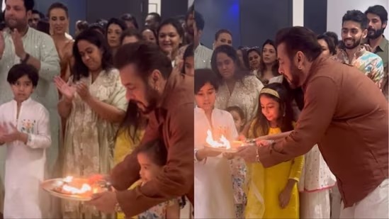 Salman Khan performs Ganpati aarti with niece Ayat at sister Arpita Khan’s home; Salim Khan, Iulia Vantur seen too